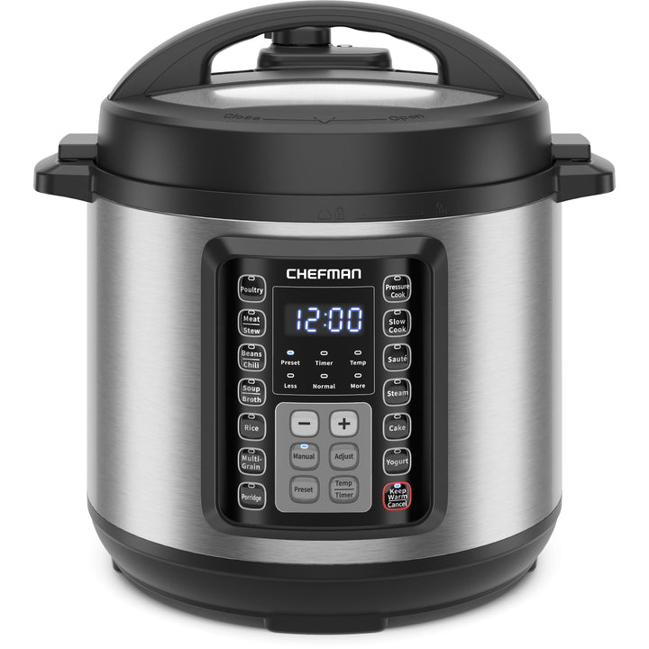 Chefman 13-in-1 Electric Pressure Cooker, 6-Quart Multicooker with Touchscreen Controls, Slow Cooker, Steamer, Sauté, Soup, Chili, Delay Start & Keep Warm, Stainless Steel