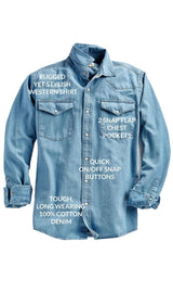 Men's Western Snap Button Shirt — Denim and Twill with Stitched Yoke