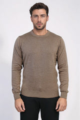 Brown Crew Neck Men Sweater - Wessi