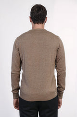 Brown Crew Neck Men Sweater - Wessi
