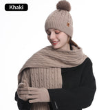 Women's Winter Warm Riding Ear Protection Knitted Hat Scarf Gloves