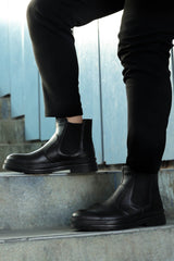 Men's Black Leather Chelsea Boots with Rugged Sole - Wessi
