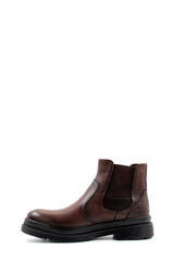 Men's Brown Leather Chelsea Boots Elastic Side Panels with Fur Lining - Wessi