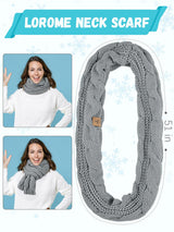 LOROME Winter Beanie Hat Scarf Gloves Set Light Gray Acrylic Size 5 1/8-7 7/8