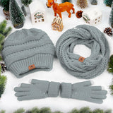 LOROME Winter Beanie Hat Scarf Gloves Set Light Gray Acrylic Size 5 1/8-7 7/8